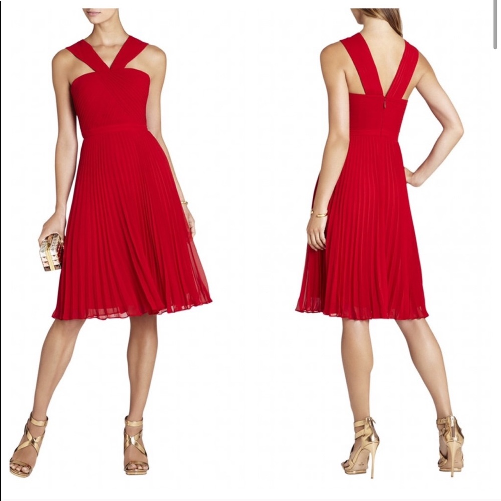 BCBG Red Marielle Pleated Dress - size 4